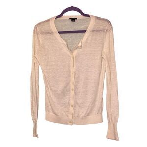 Theory Linen Mix Cardigan Sweater Light Weight Semi-Sheer Ivory